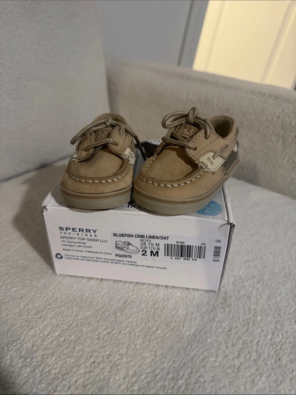 Sperry Toddler Boat Shoes in Oat with Tan Accents